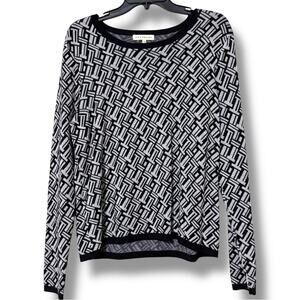Retrelogy women’s size large pullover long sleeve black grey geometric sweater